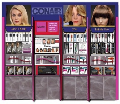 Nationwide Conair, JC penny concept shop, sma;; elecronics dept, salon concept shop, interactive store dept
